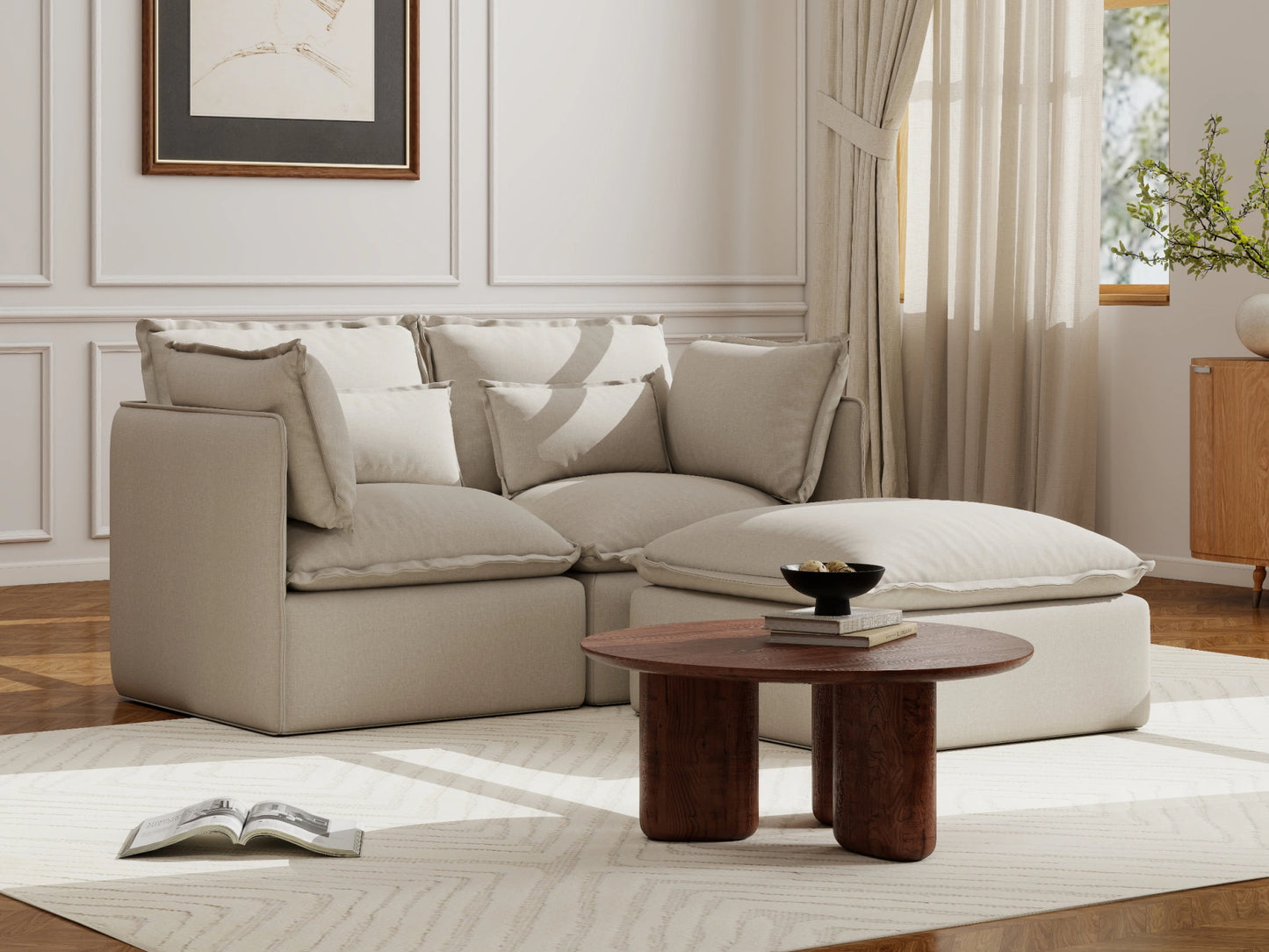 Lifely Modular 2 Seater Sofa Ottoman - Linen Beige