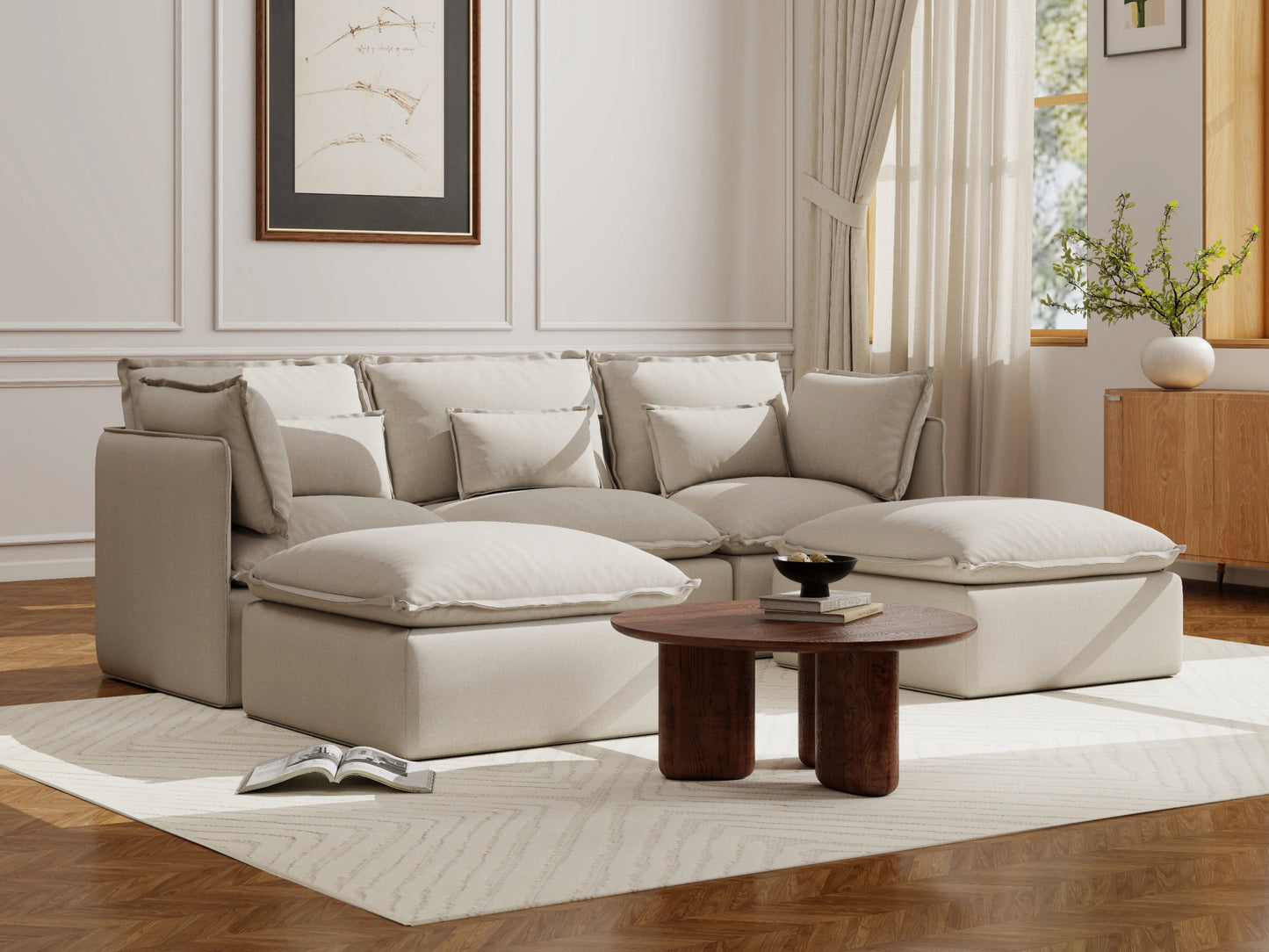 Lifely Modular 3 Seater U-Sectional - Linen Beige