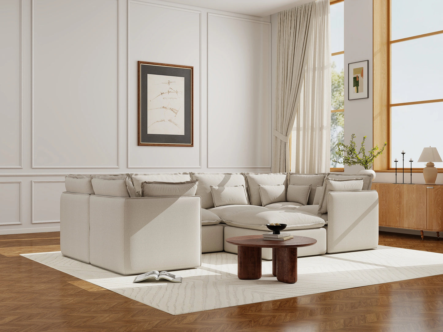Lifely Modular 6 Seater U-Sectional Ottoman - Linen Beige
