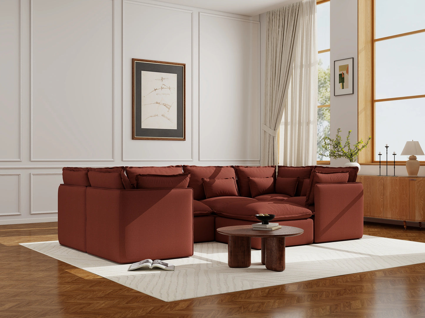 Lifely Modular 6 Seater U-Sectional Ottoman - Rust