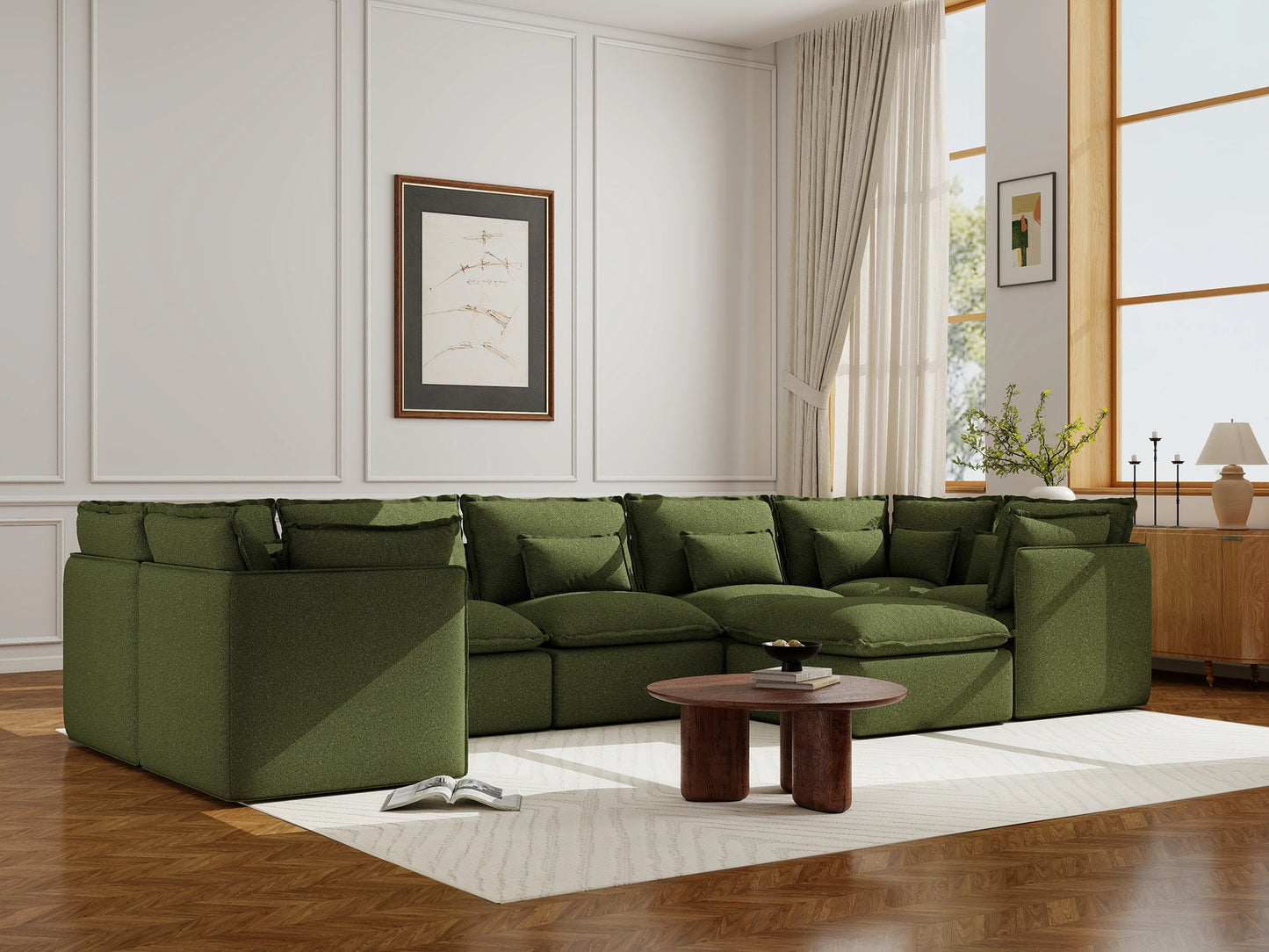 Lifely Modular 7 Seater U-Sectional Ottoman - Olive Green