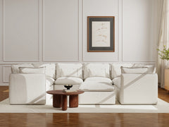 8 Seater / U-Sectional + Ottoman / White Boucle