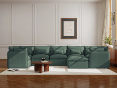 7 Seater / U-Sectional + Ottoman / Dark Green