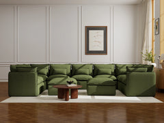 9 Seater / U-Sectional + Ottoman / Olive Green