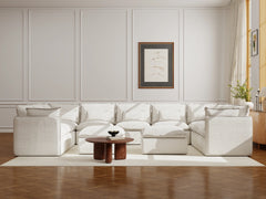 9 Seater / U-Sectional + Ottoman / White Boucle